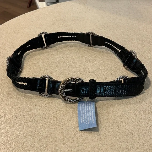 Brighton Black Leather Belt with Silver Plated Hardware Size 40 - Picture 1 of 10
